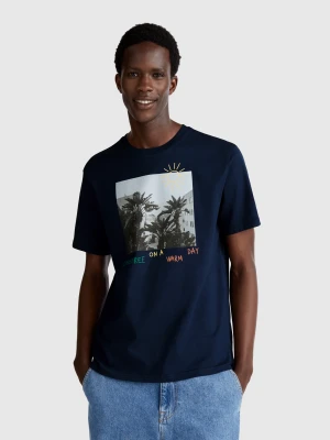 Benetton, T-shirt With Photographic Print, size S, Dark Blue, Men United Colors of Benetton