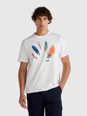 Benetton, T-shirt With Photographic Print, size XS, White, Men United Colors of Benetton