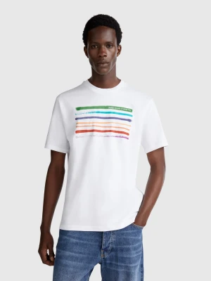 Benetton, T-shirt With Photographic Print, size XS, White, Men United Colors of Benetton