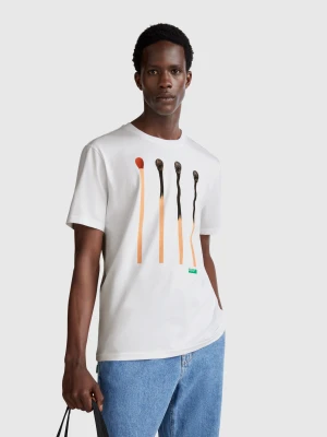 Benetton, T-shirt With Photographic Print, size S, White, Men United Colors of Benetton