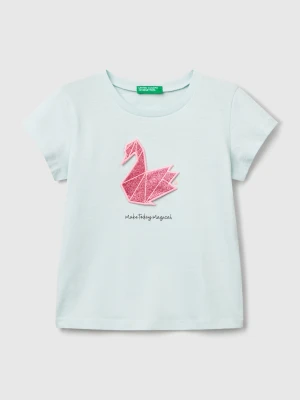 Benetton, T-shirt With Print And Application, size 116, Aqua, Kids United Colors of Benetton