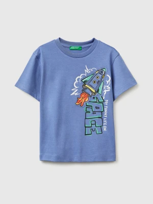 Benetton, T-shirt With Print And Application, Size: 116, Air Force Blue, Kids United Colors of Benetton