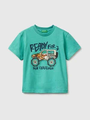 Zdjęcie produktu Benetton, T-shirt With Print And Application, Aqua, Kids United Colors Of Benetton