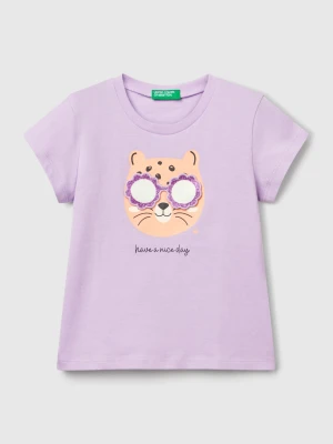 Benetton, T-shirt With Print And Application, size 116, Lilac, Kids United Colors of Benetton