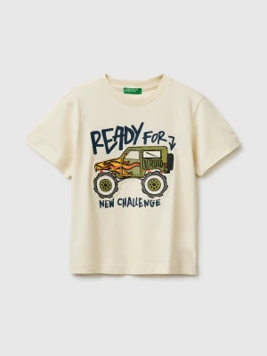Benetton, T-shirt With Print And Application, Size: 116, Turquoise, Kids United Colors of Benetton