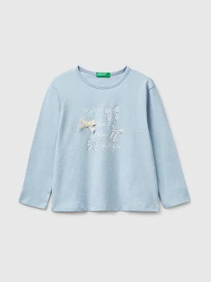 Benetton, T-shirt With Print And Applications, Size: 116, Light Blue, Kids United Colors of Benetton