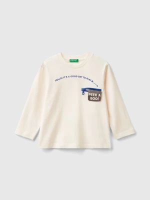 Benetton, T-shirt With Print And Applique, size 104, Creamy White, Kids United Colors of Benetton