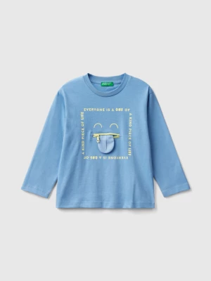 Benetton, T-shirt With Print And Applique, size 104, Light Blue, Kids United Colors of Benetton