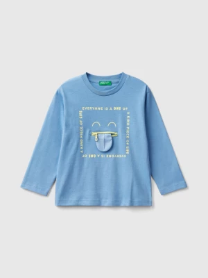 Benetton, T-shirt With Print And Applique, size 110, Light Blue, Kids United Colors of Benetton