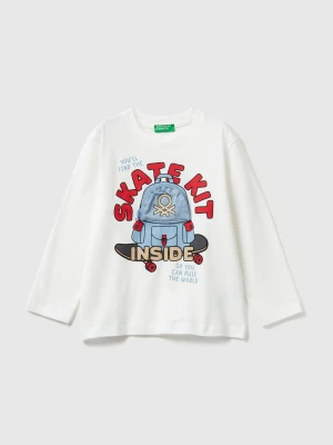 Benetton, T-shirt With Print And Applique, Size: 116, Creamy White, Kids United Colors of Benetton