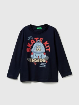 Benetton, T-shirt With Print And Applique, Size: 116, Dark Blue, Kids United Colors of Benetton
