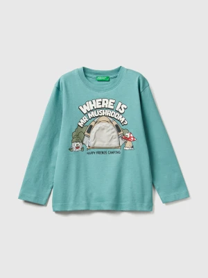 Benetton, T-shirt With Print And Applique, Size: 116, Sky Blue, Kids United Colors of Benetton