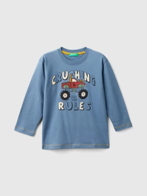 Benetton, T-shirt With Print And Applique, size 82, Air Force Blue, Kids United Colors of Benetton