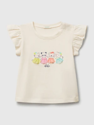 Benetton, T-shirt With Print And Applique, size 82, Creamy White, Kids United Colors of Benetton