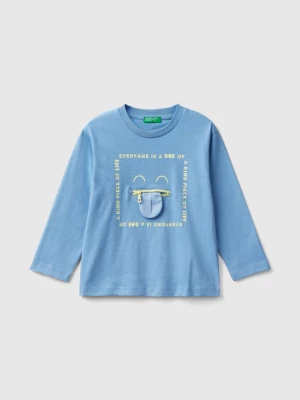 Benetton, T-shirt With Print And Applique, size 82, Light Blue, Kids United Colors of Benetton