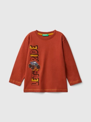 Benetton, T-shirt With Print And Applique, size 90, Brick Red, Kids United Colors of Benetton