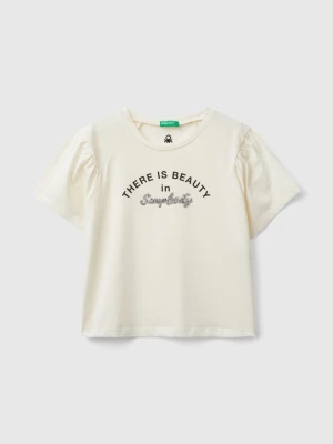 Benetton, T-shirt With Print And Applique, size M, Creamy White, Kids United Colors of Benetton