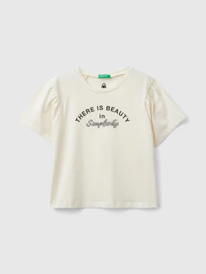 Benetton, T-shirt With Print And Applique, size XL, Creamy White, Kids United Colors of Benetton