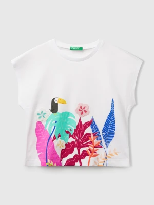 Benetton, T-shirt With Print And Crochet Applique, size 116, White, Kids United Colors of Benetton