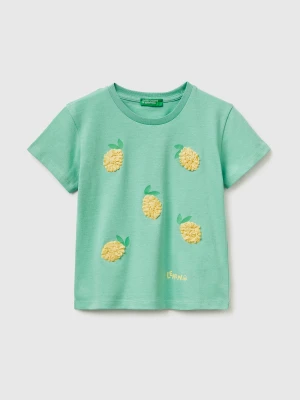 Benetton, T-shirt With Print And Embroidery, Size: 116, Aqua, Kids United Colors of Benetton