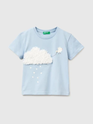 Benetton, T-shirt With Print And Embroidery, Size: 116, Light Blue, Kids United Colors of Benetton
