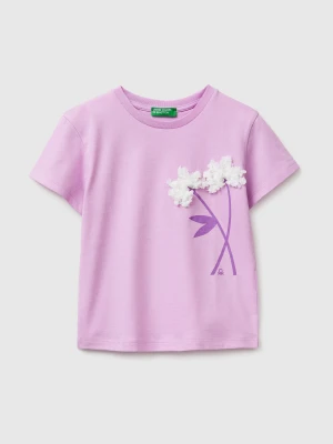 Benetton, T-shirt With Print And Embroidery, Size: 116, Lilac, Kids United Colors of Benetton