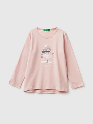 Benetton, T-shirt With Print And Embroidery, Size: 104, Soft Pink, Kids United Colors of Benetton