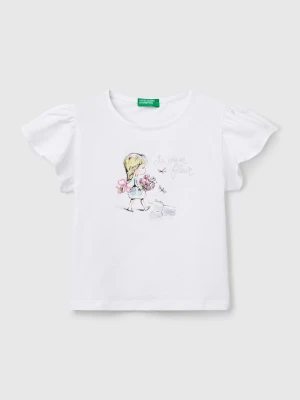 Benetton, T-shirt With Print And Embroidery, size 116, White, Kids United Colors of Benetton