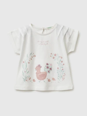 Benetton, T-shirt With Print And Embroidery, Size: 82, Creamy White, Kids United Colors of Benetton