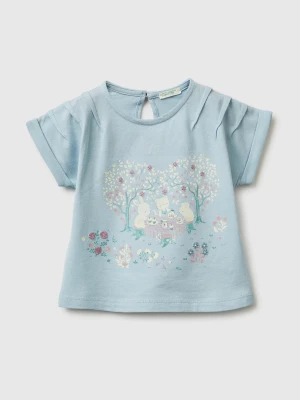 Benetton, T-shirt With Print And Embroidery, Size: 82, Sky Blue, Kids United Colors of Benetton