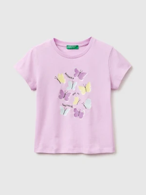 Benetton, T-shirt With Print And Glitter, Size: 116, Lilac, Kids United Colors of Benetton