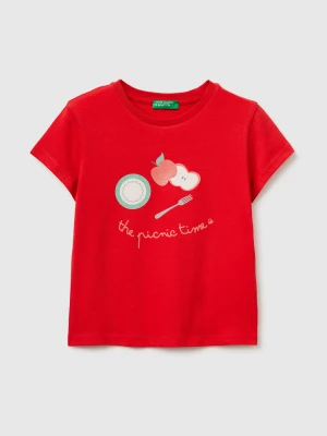 Benetton, T-shirt With Print And Glitter, Size: 116, Red, Kids United Colors of Benetton