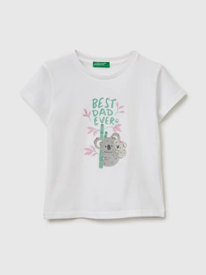Benetton, T-shirt With Print And Glitter, Size: 116, White, Kids United Colors of Benetton