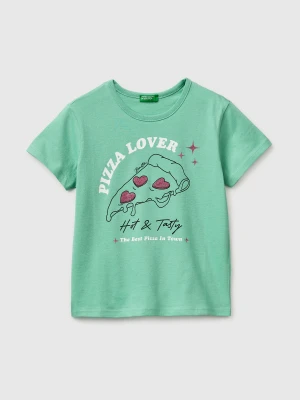 Benetton, T-shirt With Print And Glitter, Size: XL, Aqua, Kids United Colors of Benetton