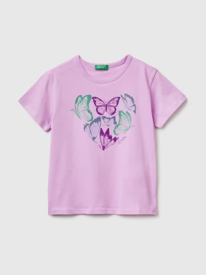 Benetton, T-shirt With Print And Glitter, Size: XL, Lilac, Kids United Colors of Benetton