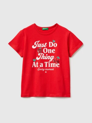 Benetton, T-shirt With Print And Glitter, Size: M, Red, Kids United Colors of Benetton