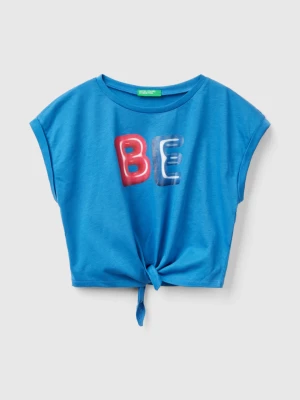 Benetton, T-shirt With Print And Knot, size 2XL, Blue, Kids United Colors of Benetton