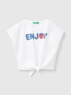 Benetton, T-shirt With Print And Knot, size 3XL, White, Kids United Colors of Benetton