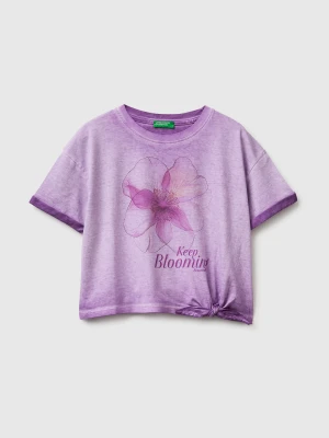 Benetton, T-shirt With Print And Knot, Size: XL, Purple, Kids United Colors of Benetton