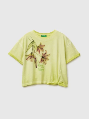 Benetton, T-shirt With Print And Knot, Size: XL, Yellow, Kids United Colors of Benetton