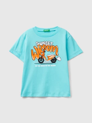 Benetton, T-shirt With Print And Neon Details, size 104, Turquoise, Kids United Colors of Benetton