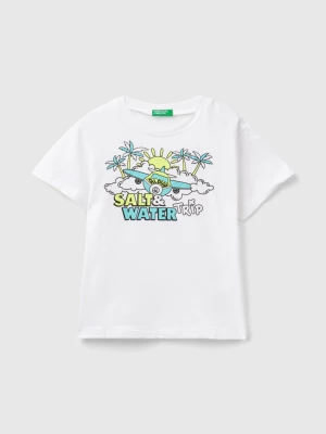 Benetton, T-shirt With Print And Neon Details, size 104, White, Kids United Colors of Benetton
