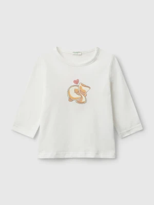 Benetton, T-shirt With Print And Patch, Size: 82, Creamy White, Kids United Colors of Benetton