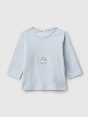 Benetton, T-shirt With Print And Patch, Size: 82, Sky Blue, Kids United Colors of Benetton