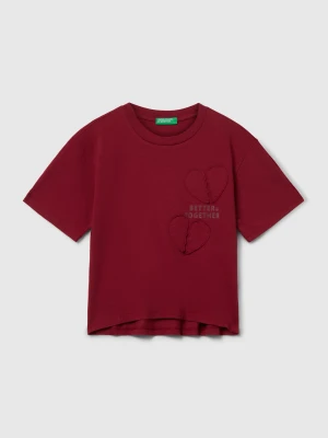Benetton, T-shirt With Print And Patch, Size: XL, Burgundy, Kids United Colors of Benetton