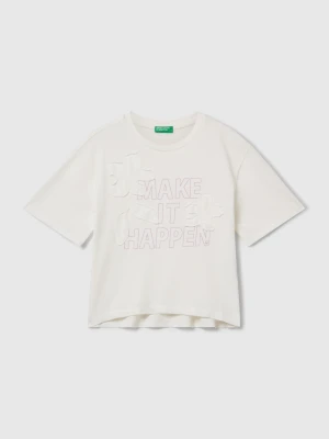 Benetton, T-shirt With Print And Patch, Size: XL, Creamy White, Kids United Colors of Benetton