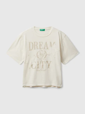 Benetton, T-shirt With Print And Patch, Size: XL, Creamy White, Kids United Colors of Benetton