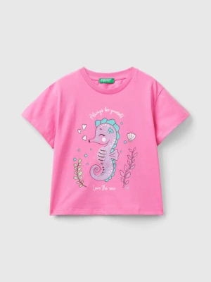 Benetton, T-shirt With Print And Patches, size 116, Pink, Kids United Colors of Benetton