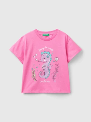 Benetton, T-shirt With Print And Patches, size 90, Pink, Kids United Colors of Benetton