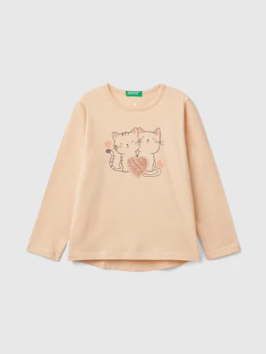 Benetton, T-shirt With Print And Sequins, size 104, Soft Pink, Kids United Colors of Benetton